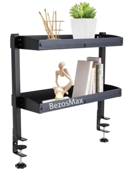 2-Tier Clamp on Desk Shelf, Adjustable Storage Tray